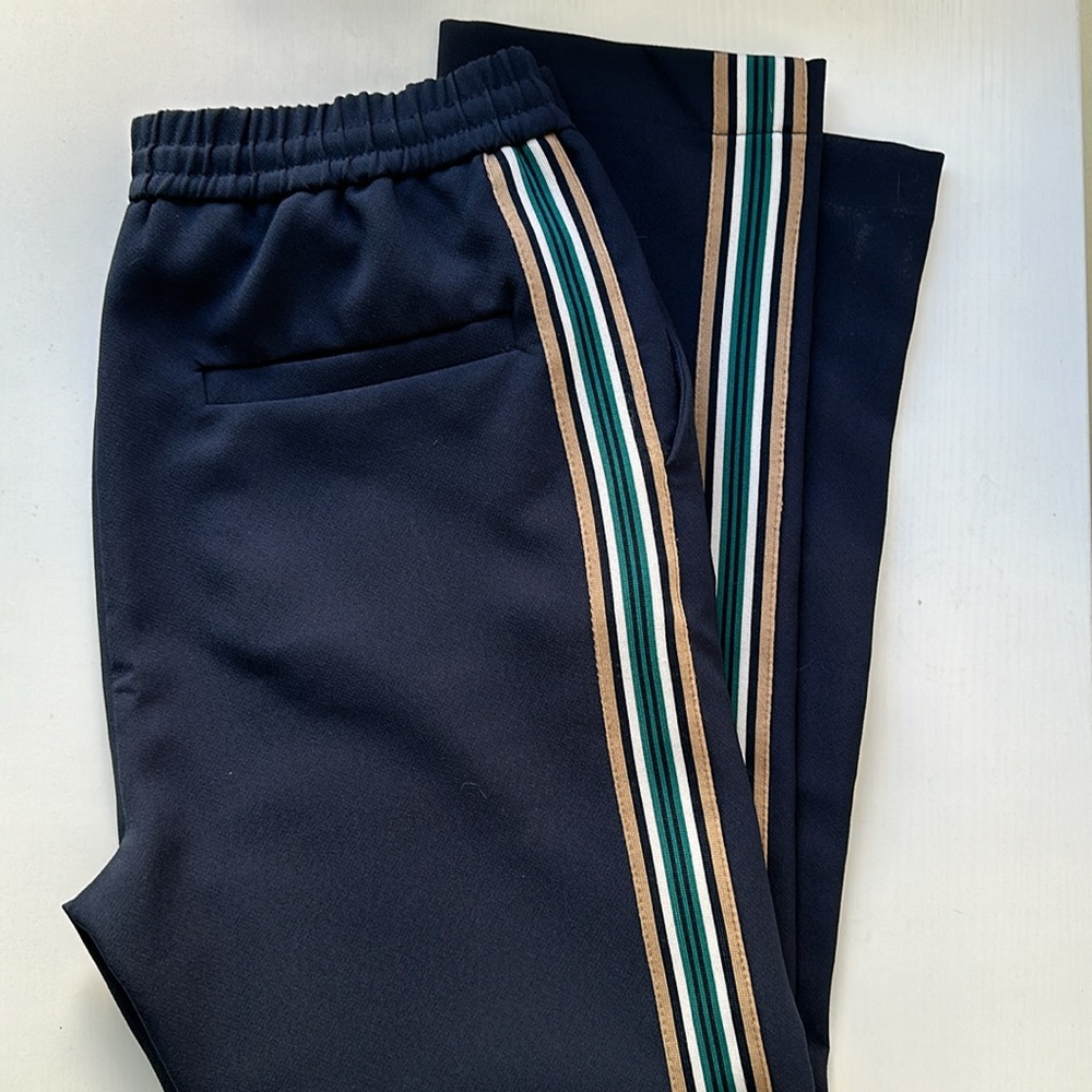Topman Navy Blue Track Pants with Side Stripe Band Size 30